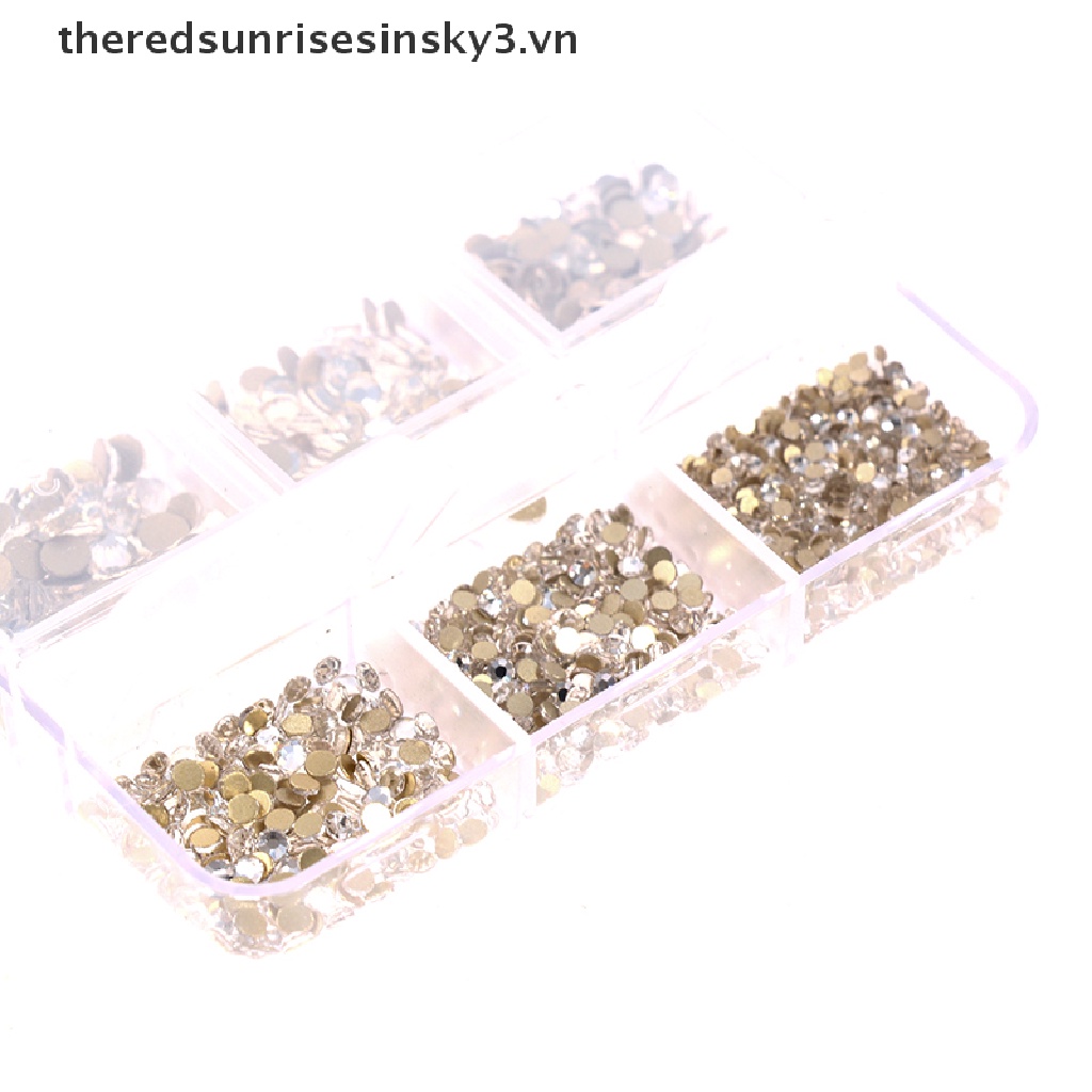 * * * * Hộp 6 Kích Cỡ Đá Pha Lê Pha Lê Phẳng Trang Trí Móng Nghệ Thuật AB Colorf