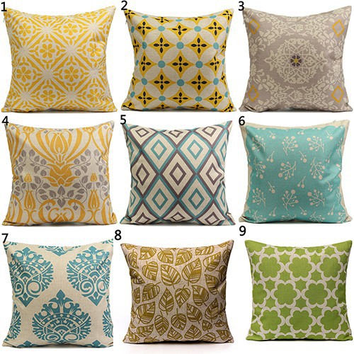 Bao gối tựa vải cotton mềm mát trang trí hoa và họa tiết hình học