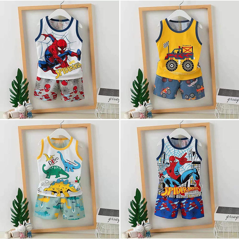 Bộ quần áo ba lỗ mùa hè xuất Hàn cotton lạnh cho bé trai từ 9-20kg