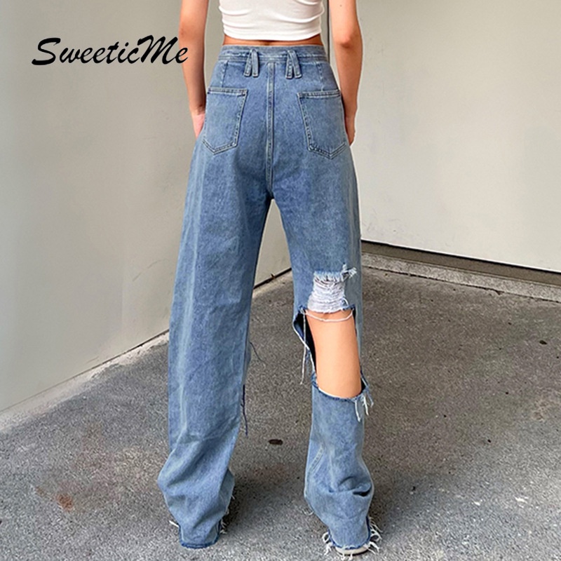 Quần Jeans Dài Ống Đứng Màu Xanh Dương Thời Trang Hàng Mới SweeticMe   Cho Nữ