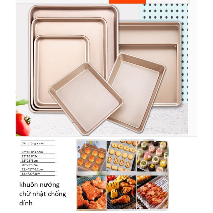 Khuôn vuông , khuôn chữ nhật nướng bánh bông lan, bánh mì chống dính nhiều size