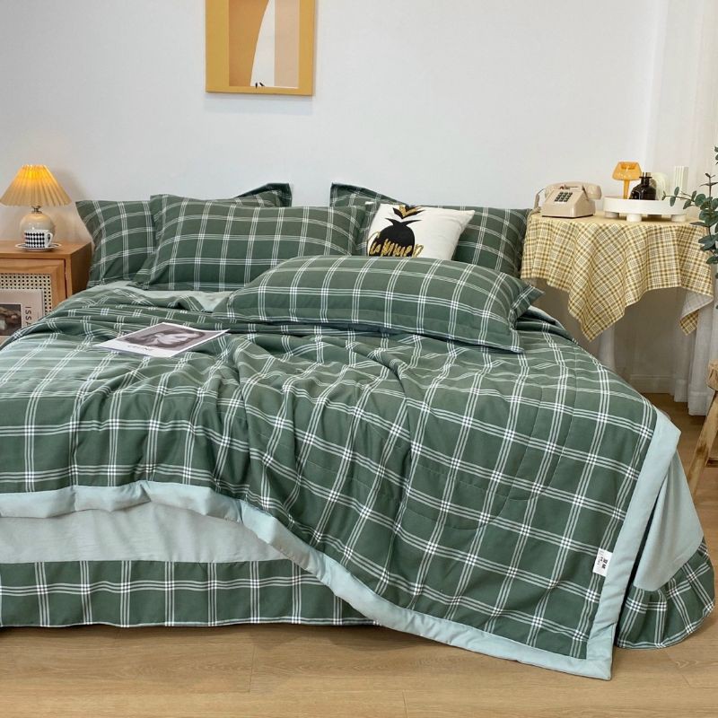 Bộ Chăn Ga Gối Cotton Đũi Kẻ Chăn Trần. Chăn Ga Hè Phong Cách Hàn Quốc