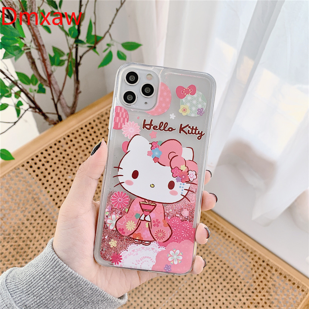 Ốp Điện Thoại Kim Tuyến Nước Họa Tiết Hello Kitty Dễ Thương Cho iPhone 12 Mini 11 12 Pro 6 7 8 Plus X Xs Max Xr