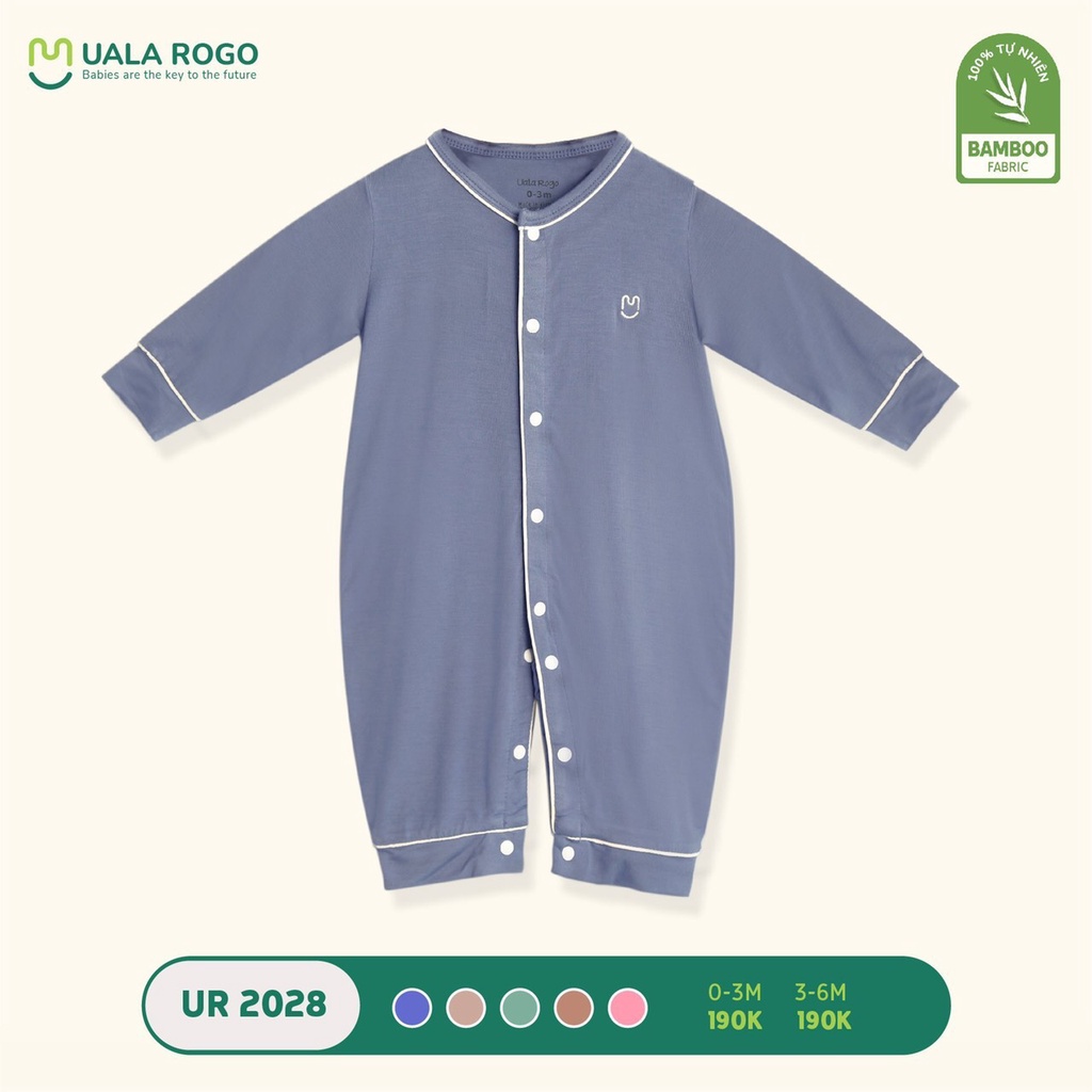 Bodysuit cho bé Ualarogo 0-6 tháng vải sợi Tre Bamboo mềm mịn liền thân cúc giữa gọn gàng 2028