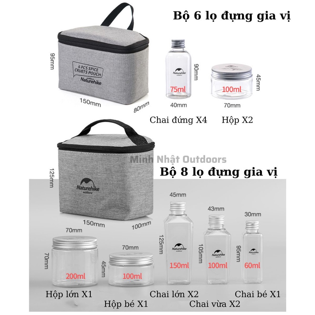 Bộ hộp lọ đựng gia vị tiện lợi Naturehike gồm 8 món nhỏ gọn tiện dụng phục vụ đi dã ngoại cắm trại picnic