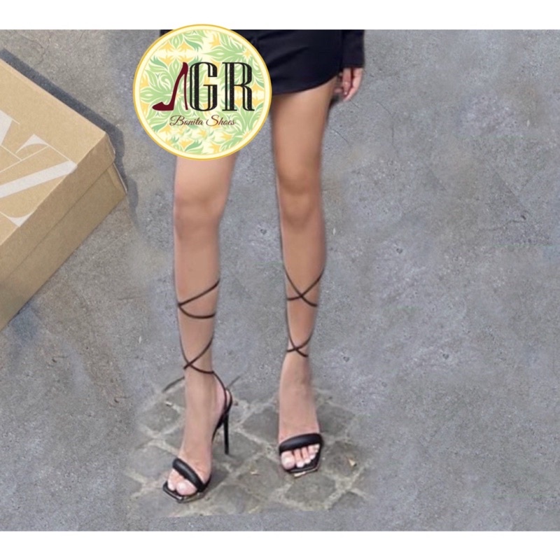 Guốc cao bản phồng dây thắt vòng chân gót Nhọn 9p