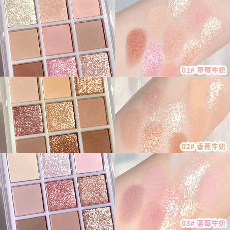 Bảng Phấn Mắt XIXI Milk 9 Màu Lì Và Ánh Nhũ Kết Hợp Trang Điểm Mắt Mịn Màng Kháng Nước NO.416