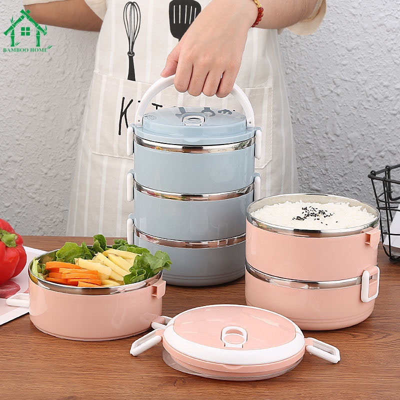 Hộp đựng cơm 4 tầng lúa mạch, giữ nhiệt ruột inox 304 cao cấp giữ nóng thức ăn sử dụng tiện lợi an toàn Bamboo Home