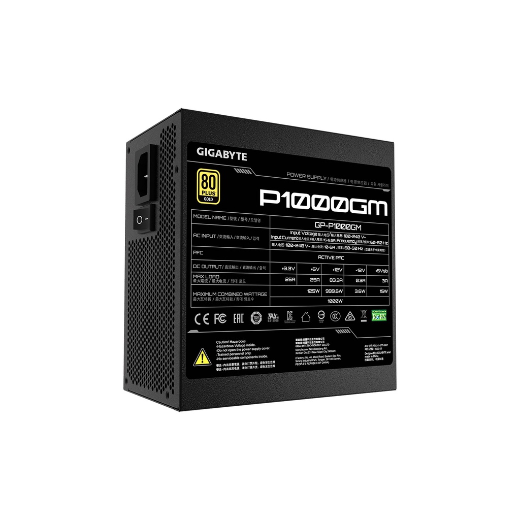 Nguồn GIGABYTE P1000GM 1000W, 80 PLUS Gold, Fully Modular