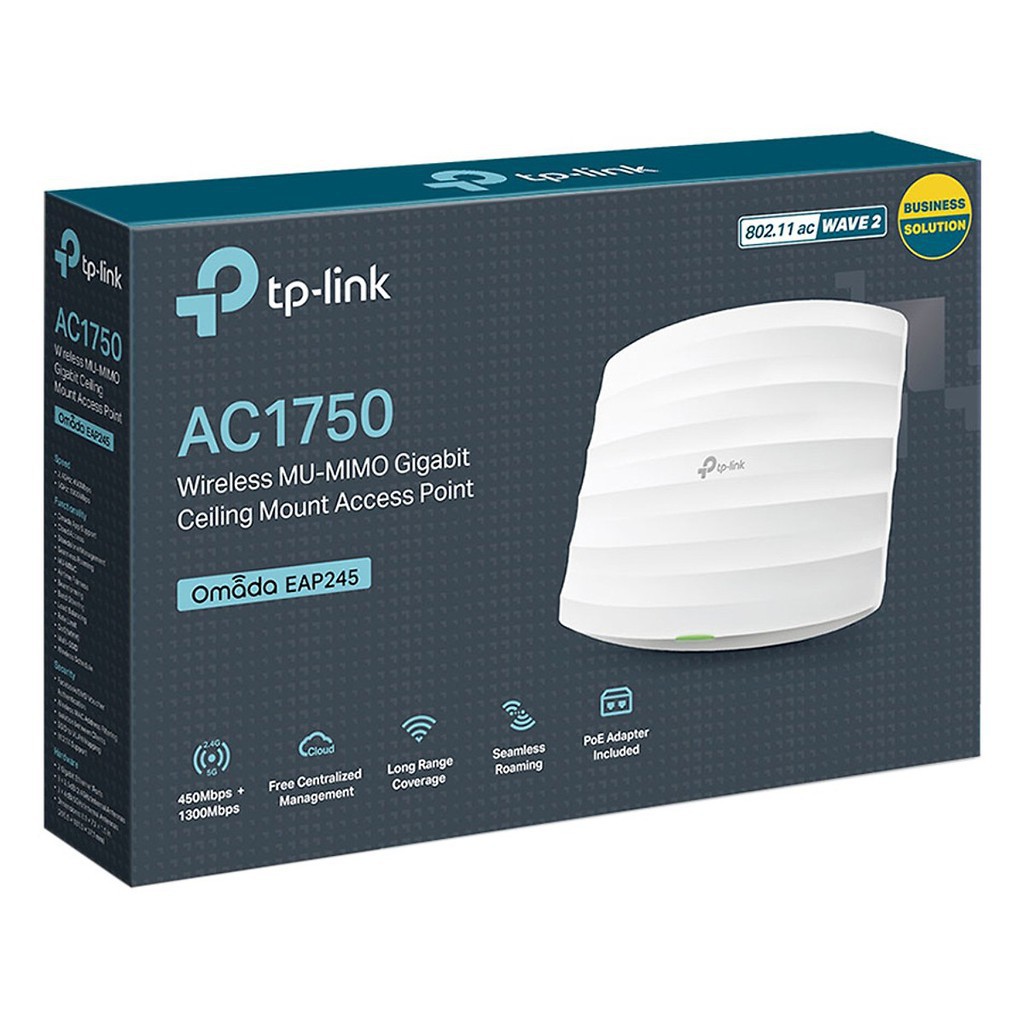 Access Point Gắn Trần Wi-Fi Băng Tần Kép Gigabit AC1750 Tplink EAP245 - Hàng Chính Hãng