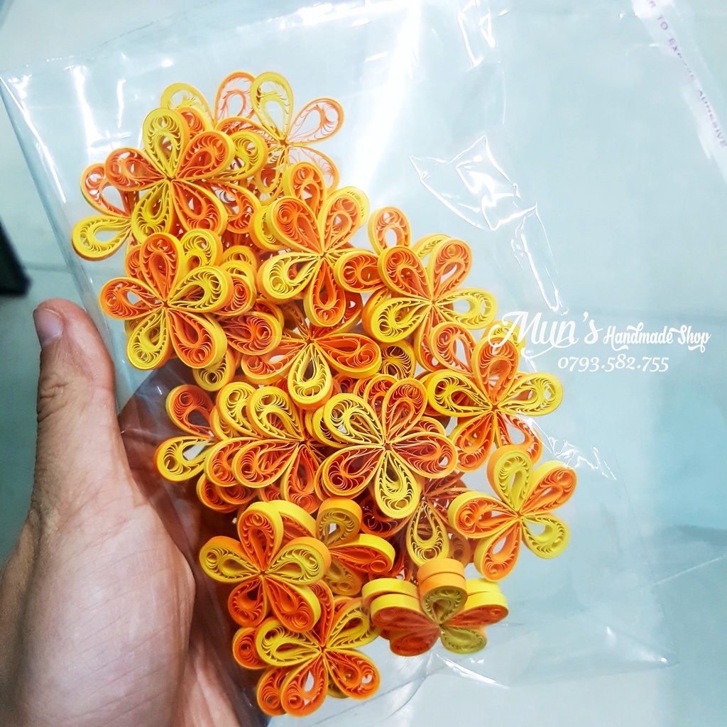 Set 3 bông hoa quilling giấy xoắn  làm thiệp, trang trí handmade