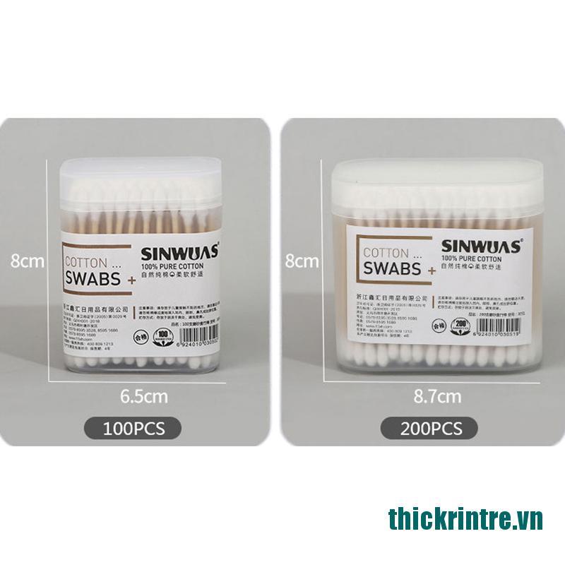 Hộp 100 / 200 Tăm Bông Cotton Hai Đầu Dùng Một Lần
