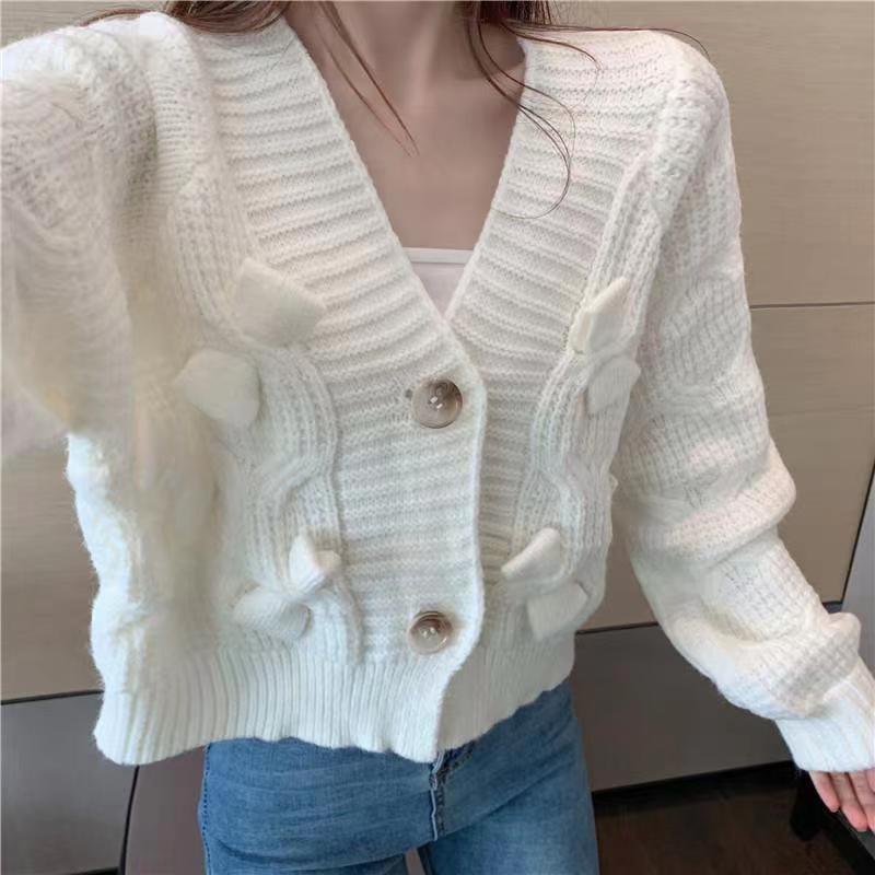 Áo Sweater Dệt Kim Dáng Rộng Đính Nơ Thời Trang Mùa Thu Hàn Quốc Mới