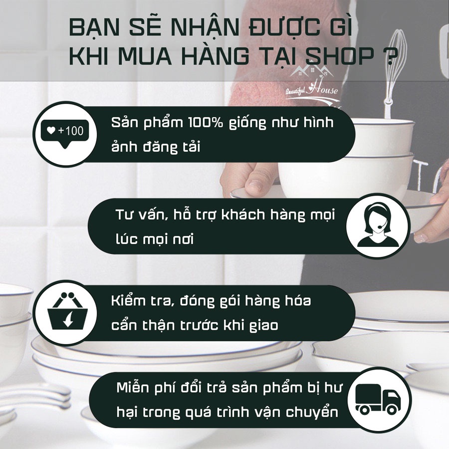 Bộ Bát Đĩa Cao Cấp Sứ Trắng Bo Viền - Phong Cách Bắc Âu 28-45 Món - BA09