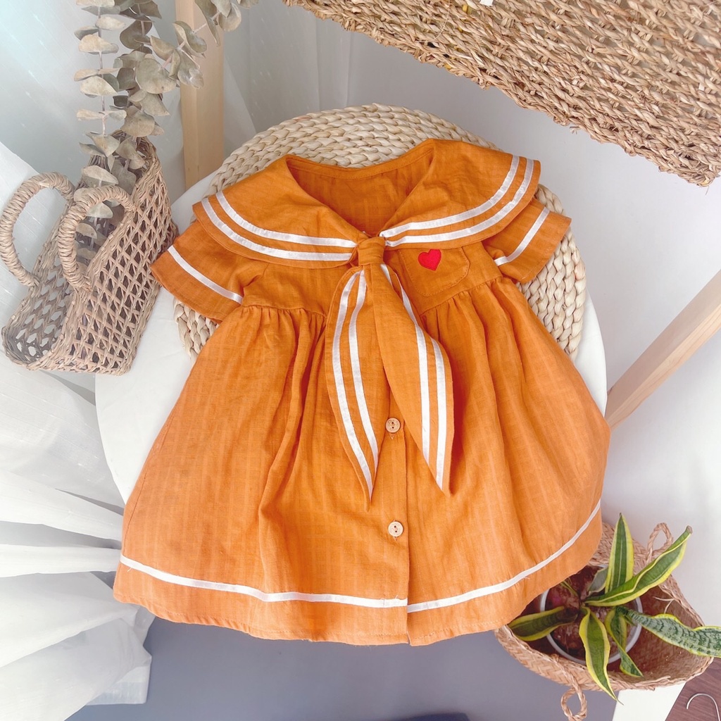 Váy thuỷ thủ hoạ tiết tim cúc mỏ neo màu hồng, vàng vải thô xô cotton mềm mát thấm hút mồ hôi cực tốt