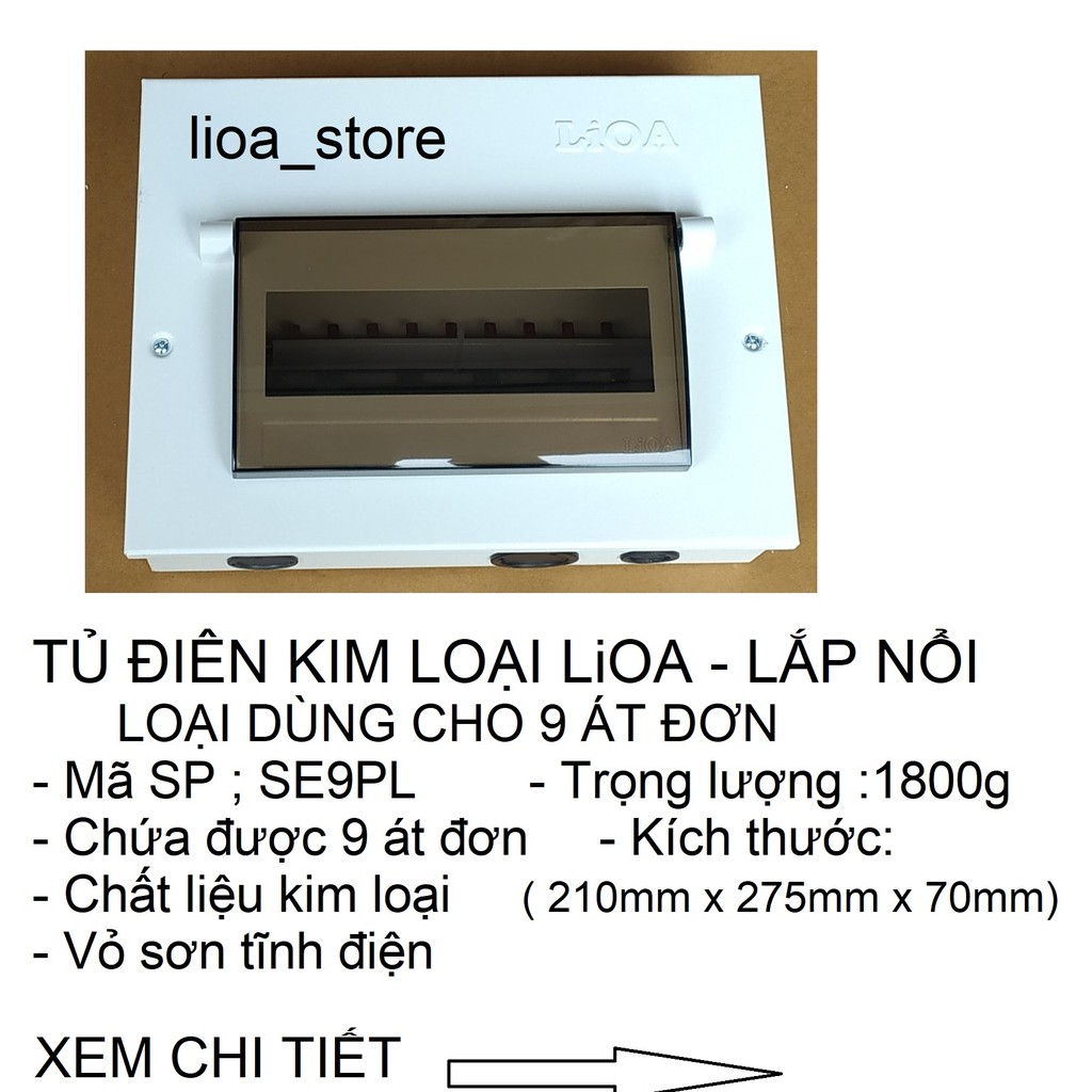 TỦ ĐIỆN KIM LOẠI LiOA LẮP NỔI - LOẠI DÙNG CHO 9 AT ĐƠN