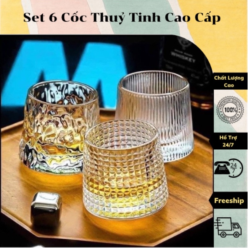 Set 6 Ly thủy tinh, cốc thủy tinh cao cấp đế lồi