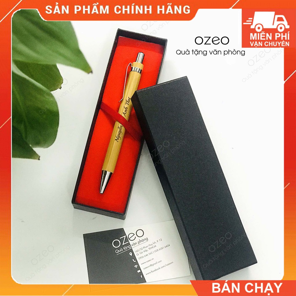 [ Free Khắc Tên, Free Ship, Tặng Hộp ] Bút Bi Vỏ Gỗ Tre/Trúc - BT0303, Ngòi 0.7mm, Khắc Tên, Logo - Ozeo.vn.v