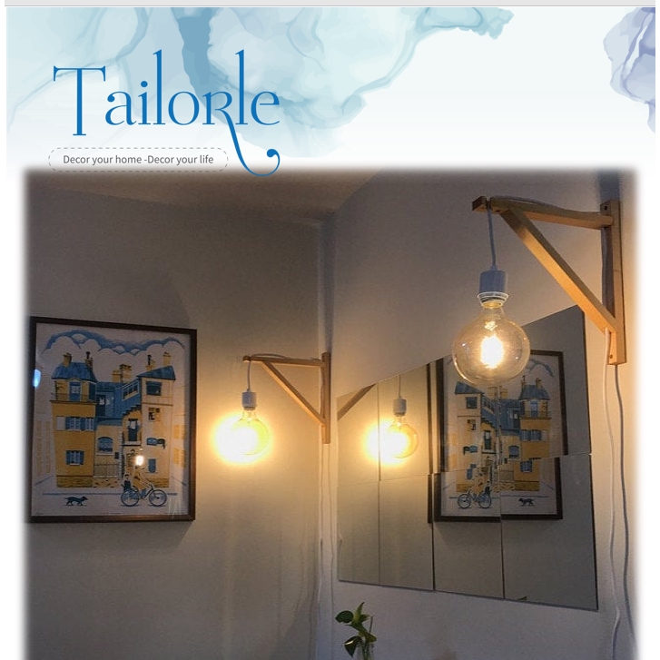 【TAILORLE】Eke gỗ cao su, giá đèn treo tường trang trí, decor trang trí phòng ngủ phong cách