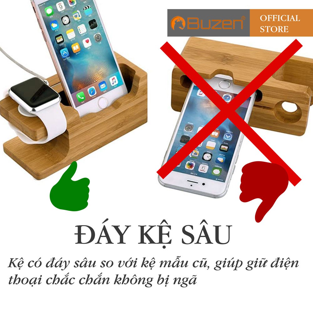 Dock sạc để bàn bằng gỗ tre dùng cho Iphone apple watch