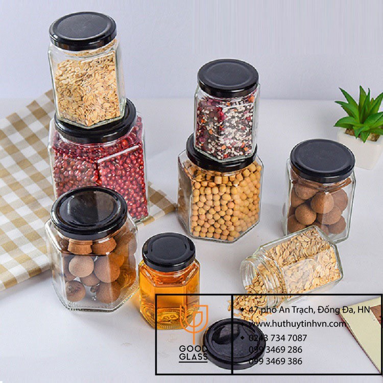 Hũ thủy tinh lục giác / lọ thủy tinh đựng gia vị thực phẩm nắp thiếc 500ML | BigBuy360 - bigbuy360.vn
