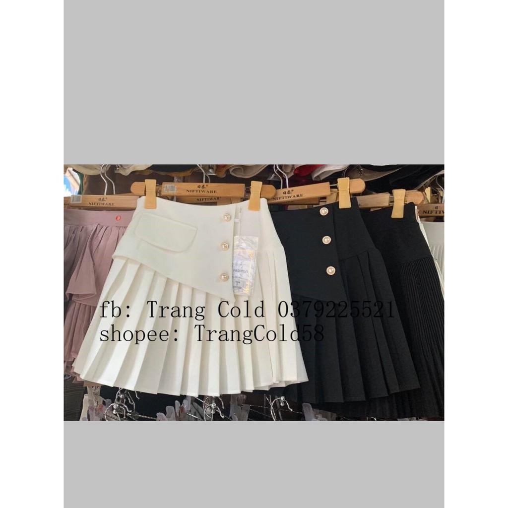 Chân váy xếp li to ,cạp khuy, khóa sườn (Ảnh thật shop tự chụp)