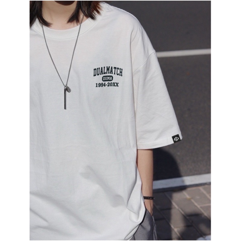 Áo thun phông logo tay nam nữ PINK tay lỡ form rộng DUAL MATCH Unisex