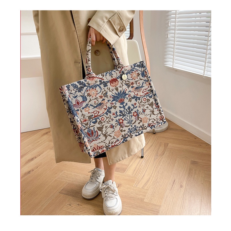 Túi tote JASMIN NOIR chất liệu canvas cỡ lớn họa tiết hoa thời trang cho nữ chất lượng cao