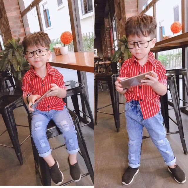 Áo sơ mi cho bé trai 8-30kg ,mẫu kẻ cho bé