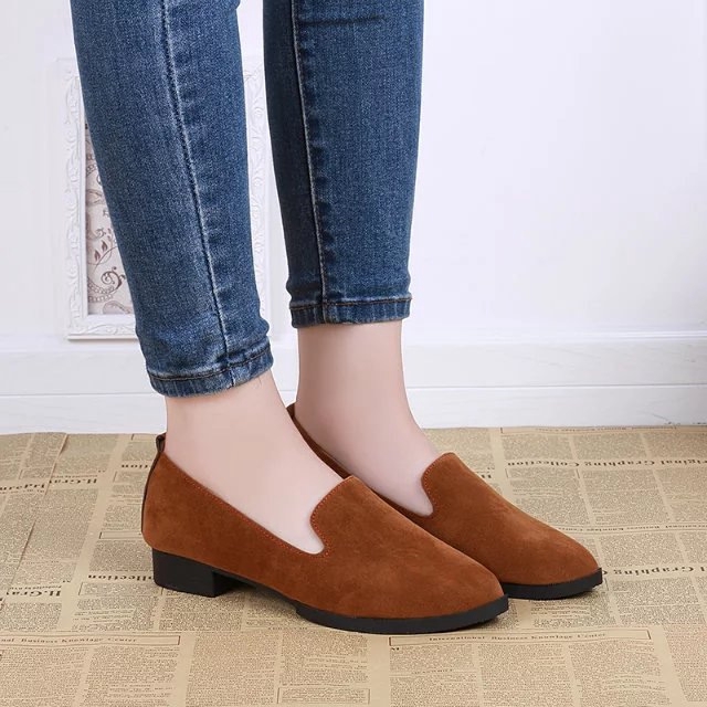 Giày Lười Da Lộn Gót Thấp Mũi Tròn Thời Trang Cho Nữ | BigBuy360 - bigbuy360.vn