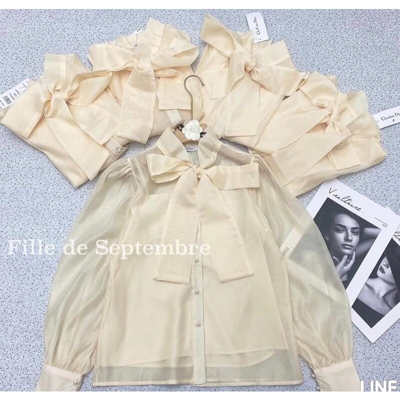 Áo sơ mi tay bồng Gen J cổ nơ khuy ngọc tiểu thư nhiều màu sắc, áo sơmi tay dài - Somi01