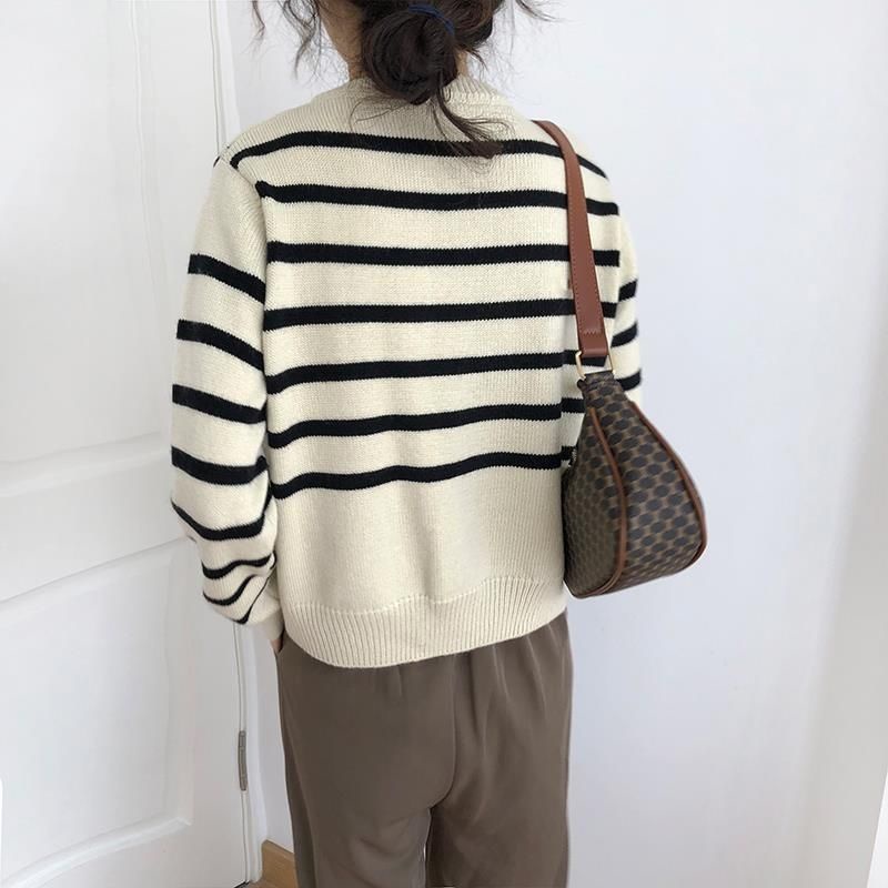 Áo Khoác Cardigan Dệt Kim Dày Dặn Kẻ Sọc Kiểu Hàn Quốc Xinh Xắn Cho Nữ