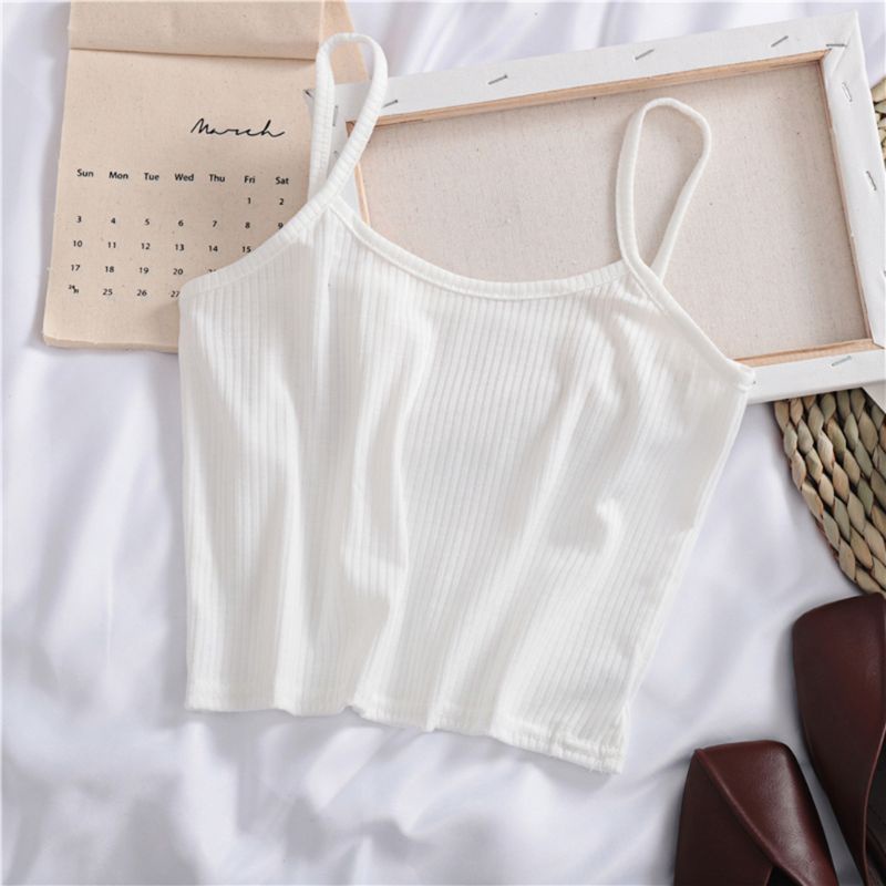 Xiangbao Áo Hai Dây Dệt Kim Mỏng Màu Trơn Không Tay Có Gân Cổ Chữ V Cho Nữ