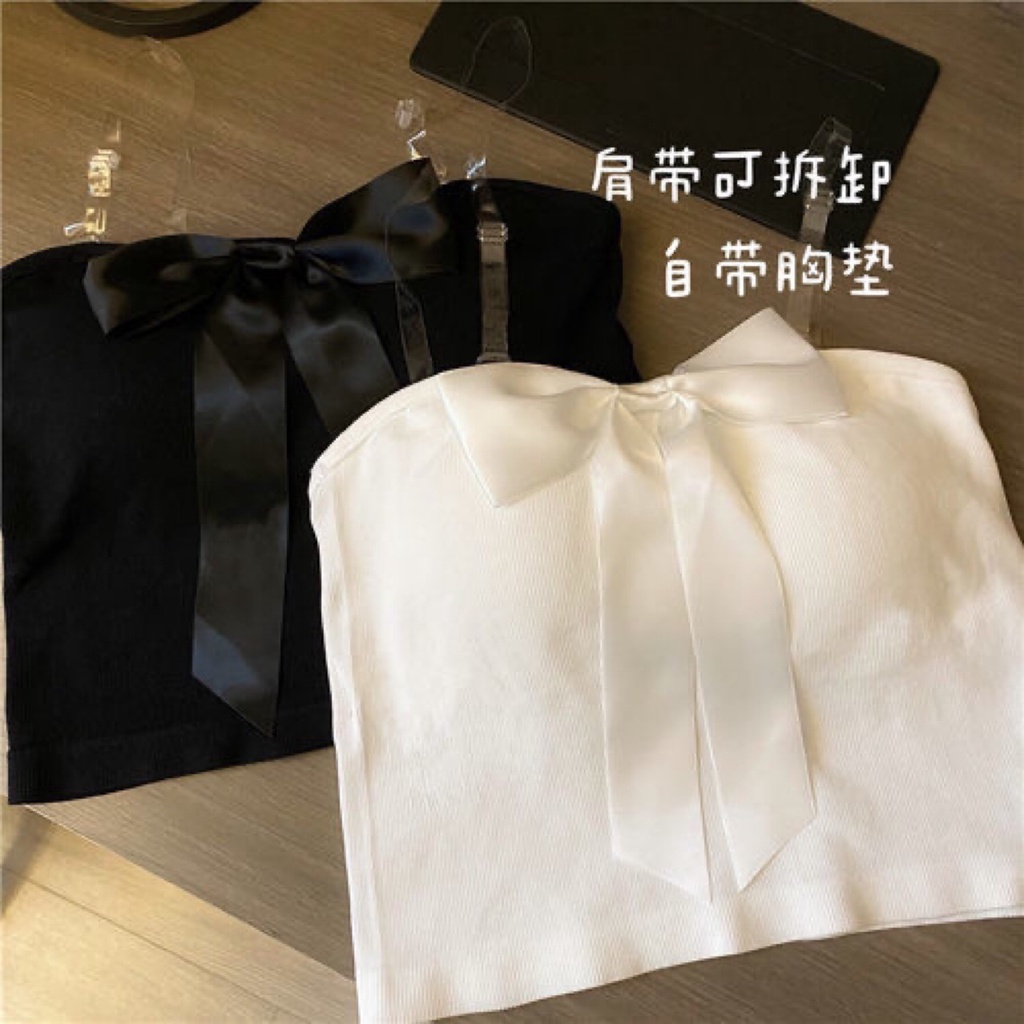 Áo crop top dệt kim nơ 2 dây trong mùa hè cho nữ