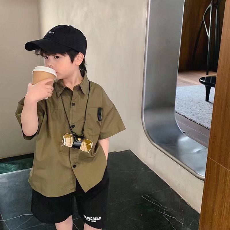 Áo sơ mi BXPB tay ngắn thời trang mùa hè cho bé trai 5-15 tuổi