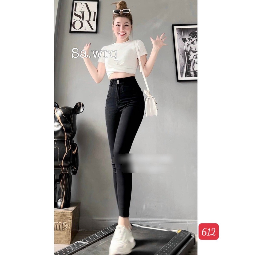 Quần jean nữ đen cao cấp - quần jean nữ 2 cúc lưng cao chất liệu denim co giãn (fom chuẩn shop) Lady-Hn Store88 Ms 612