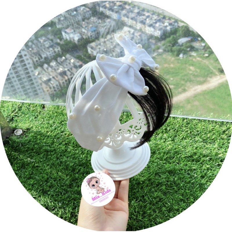 Turban Tóc Giả Dễ Thương Cho Bé Gái - Kèm Nơ Chất Cotton Co Giãn