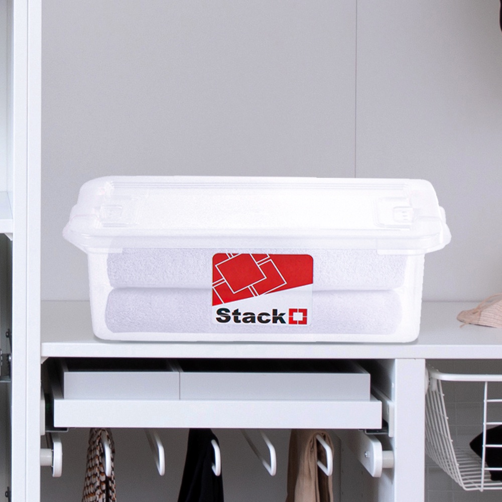 HomeBase STACKO Thùng nhựa đựng đồ đa năng có nắp đậy Thái Lan 6L W34xD22xH11.5 Cm Trắng trong