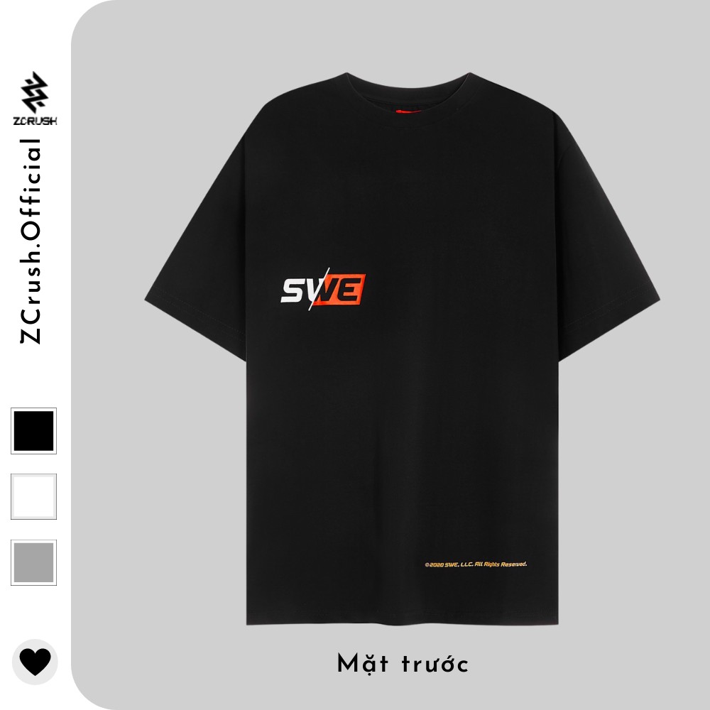 Áo Thun Unisex [ZCrush] Áo Phông Cổ Tròn Logo SWE Thun Ngắn Tay Form Rộng Nam Nữ Ulzzang Oversize