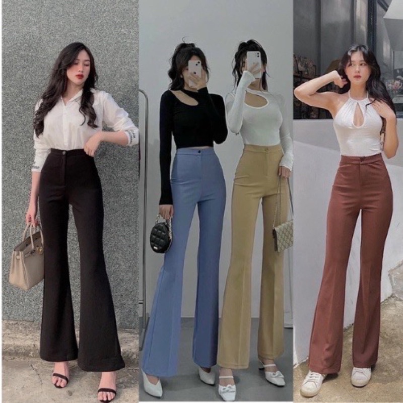 Quần tây nữ lưng cao 1 cúc, ống loe siêu dài 98cm chất tuyết mưa Vitex cao cấp may kỹ 4 màu siêu xinh