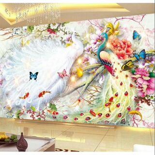 Tranh thêu chữ thập chim công phu thê viên mãn 194*96cm
