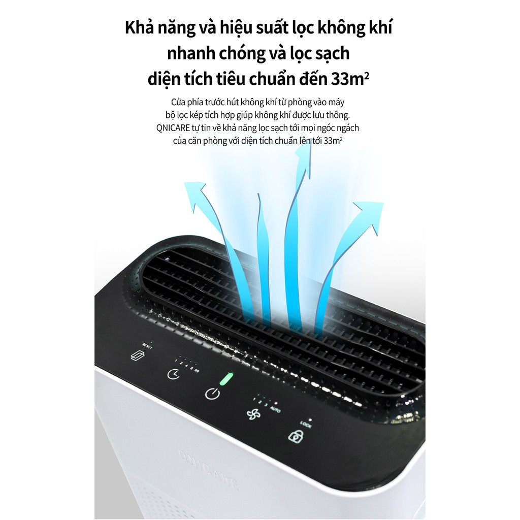 (GIÁ HỦY DIỆT) Máy lọc không khí HÀN QUỐC QNICARE AirQ-100V cảm biến PM1.0 với hợp bộ lọc tích hợp HEPA H13