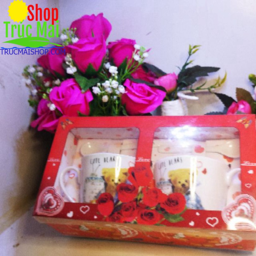 Bộ cốc đôi cao cấp quà tặng người yêu thương miễn phí gói quà tặng thiệp