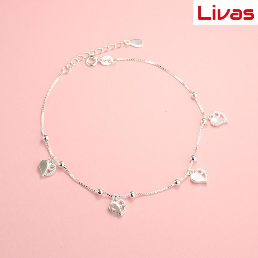 Lắc chân nữ bạc thật hình trái tim LCN0066 - Trang Sức LIVAS