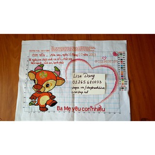 Tranh thêu CON TRÂU có lồng hình ( đã thêu-chưa khung)53x40cm