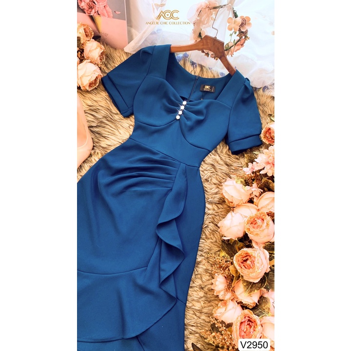 (KÈM ẢNH SÀN)VÁY XANH ĐÍNH CÚC NGỰC BÈO EO V2950 -DOLCE VIVA COLLECTION