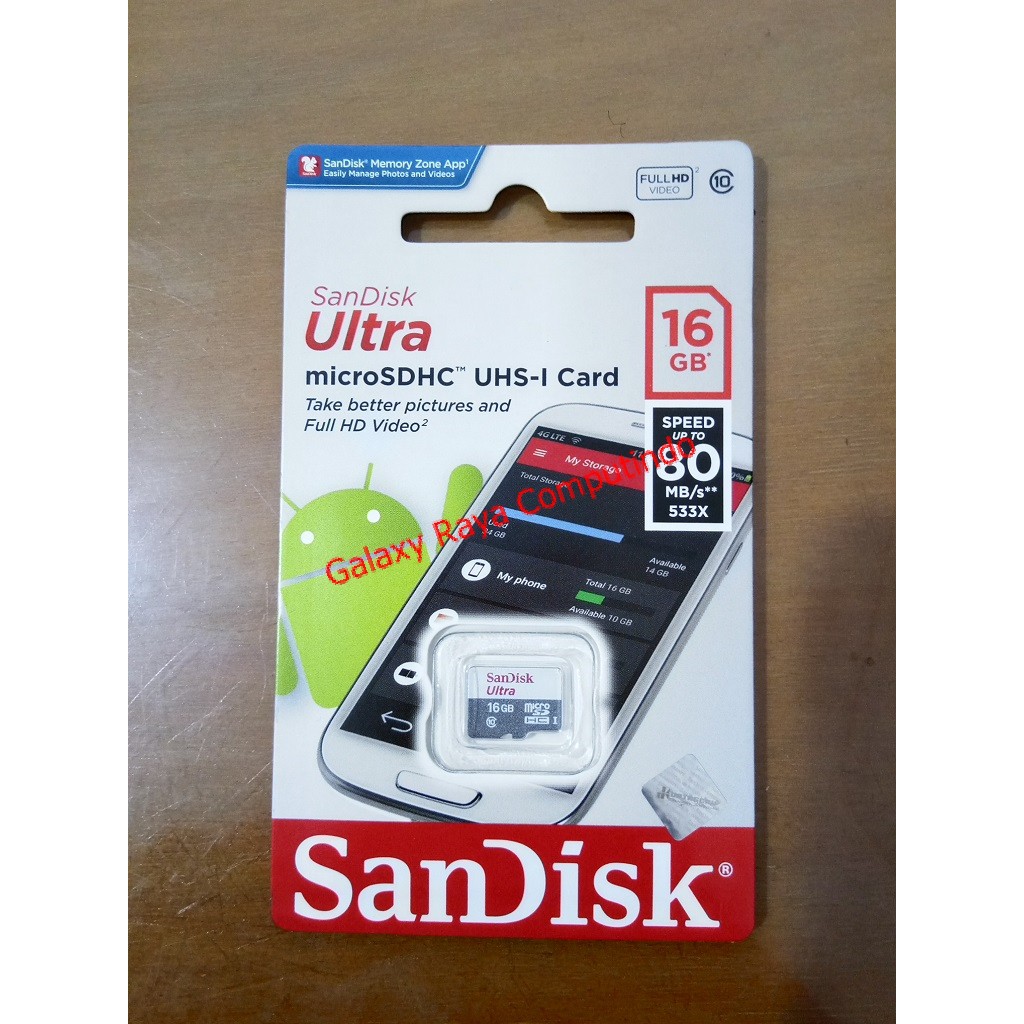 Thẻ Nhớ Sandisk Ultra Microsdhc Class 10 (80mb / S) 16gb