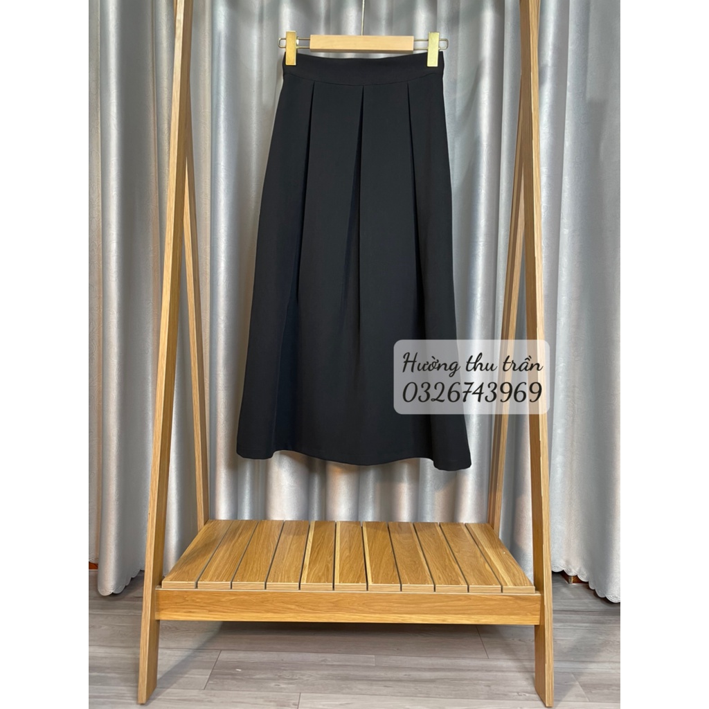 Chân váy midi xếp li dáng dài công sở có túi 2 bên dài 78cm