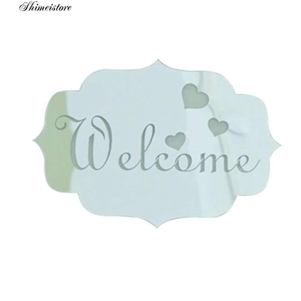 Hình dán tráng gương in chữ "Welcome" 14x10cm dùng để trang trí cửa ra vào