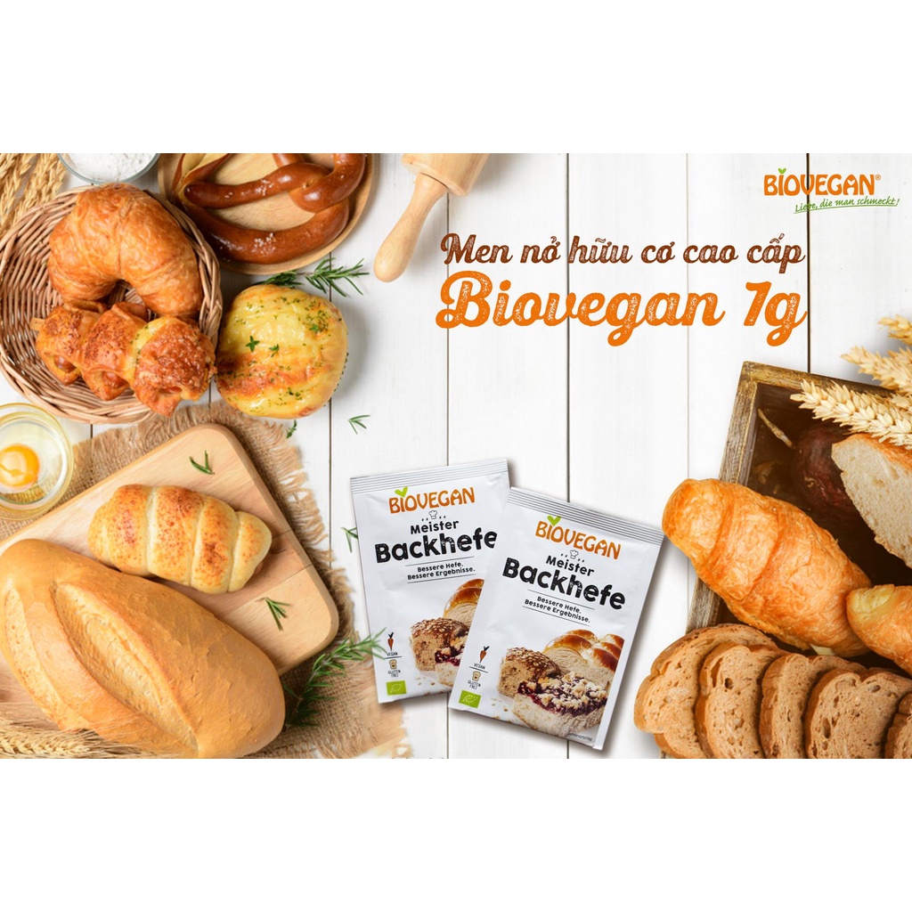 Men nở hữu cơ Biovegan Hefe 7g, bột nở hữu cơ Biovegan 17g - Đức